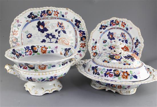 A Hicks & Meigh Stone China sixty three piece part dinner service, c.1825, largest platter 53.5cm, some damage
